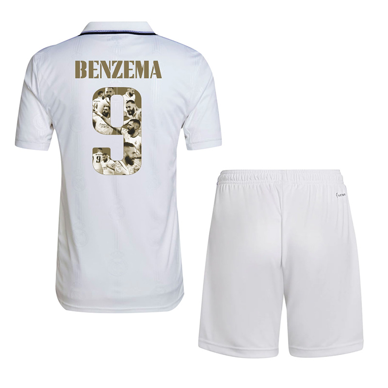 Camiseta Benzema 9 Real Madrid Home 2022/2023 Niño Kit Balón de Oro